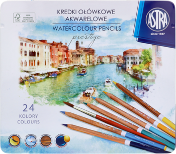 ASTRA Prestige ,kredki ołówkowe, akwarelowe, 24 kolory, z drewna cedrowego, zestaw,przód