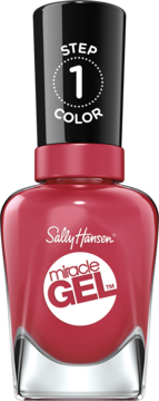 Żelowy lakier do paznokci Sally Hansen Miracle Gel Proper P Rose, butelka z czarną nakrętką "STEP 1", widok z przodu.