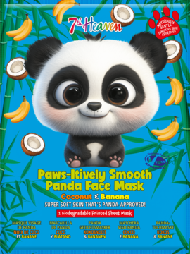 7th Heaven Panda maseczka nawilżająca do twarzy, kokosowo-bananowa. Opakowanie z uroczą pandą i bambusami.