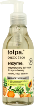 Tołpa Dermo Face Enzyme enzymatyczny żel-olejek do mycia twarzy z papainą w przezroczystej butelce z pompką.
