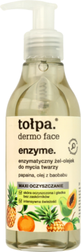 Tołpa Dermo Face Enzyme enzymatyczny żel-olejek do mycia twarzy z papainą w przezroczystej butelce z pompką.