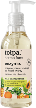 Tołpa Dermo Face Enzyme enzymatyczny żel-olejek do mycia twarzy, papaina i baobab, w przezroczystej butelce z pompką, front.