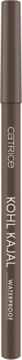 Brązowa wodoodporna kredka Kohl Kajal, widok z przodu. Cylindryczna obudowa z pionowym napisem.