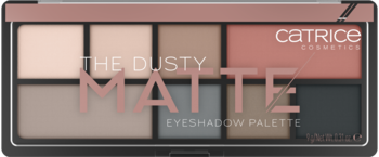 Catrice The Dusty Matte Eyeshadow Palette z 8 matowymi cieniami w pudrowych odcieniach beżów i brązów.