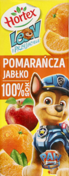 Hortex Leon i Przyjaciele sok pomarańczowo-jabłkowy w kartonie z Chase z Psiego Patrolu.