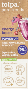 tołpa. pure trends krem pod oczy energy boost z Acai, wiśnią i jabłkiem, brązowe pudełko #ZERO WASTE.