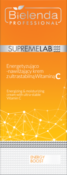 Bielenda Supremelab energizing & moisturizing cream with ultra-stable Vitamin C, orange and silver box, front view.