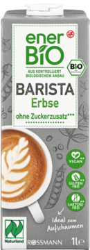 Szary karton enerBiO Barista napoju z groszku, bez cukru, wegański, idealny do spieniania, 1L.