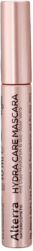 Alterra Hydra Care Mascara z kwasem hialuronowym, różowo-złota błyszcząca tubka, widok z przodu, lekko pod kątem.