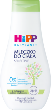 HIPP Baby Sanft Sensitive,mleczko pielęgnacyjne dla dzieci, od 1. dnia życia,przód
