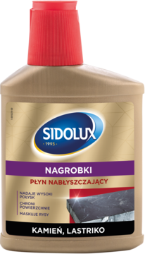 Płyn nabłyszczający Sidolux Nagrobki do kamienia, pielęgnuje i maskuje rysy. Brązowa butelka, widok z przodu.