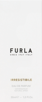 Furla Irresistibile woda perfumowana 30ml w białym pudełku, z czarnym logo i złotym napisem, widok z przodu.