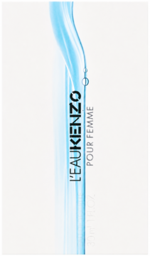 Białe opakowanie wody toaletowej Kenzo L'Eau Pour Femme, pionowy motyw błękitnej fali, widok z przodu.