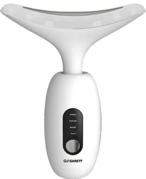 Biały masażer soniczny Garett Beauty Lift Skin, urządzenie do pielęgnacji twarzy i szyi, z panelem LED, z przodu.