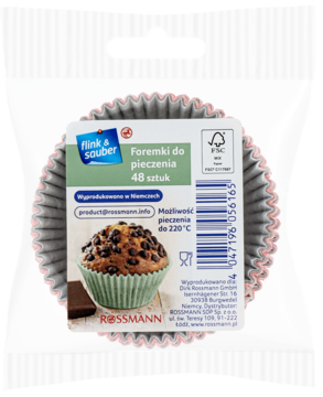 Papilotki do muffinek F&S, 48 szt., różowo-szare, w przezroczystym opakowaniu, widok z przodu produktu Rossmann.