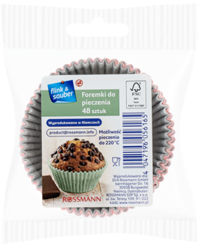 Papilotki do muffinek F&S, 48 szt., różowo-szare, w przezroczystym opakowaniu, widok z przodu produktu Rossmann.