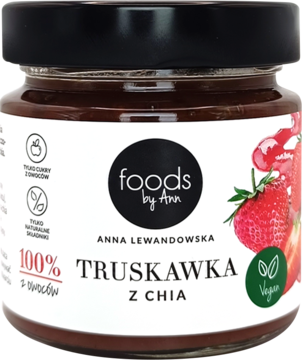 FOODS BY ANN ,dżem, 100% owoców, truskawka z chia,przód