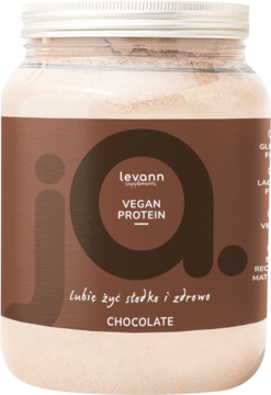 LEVANN SUPPLEMENTS Vegan Protein ,wegańskie białko o smaku czekoladowym, suplement diety,przód