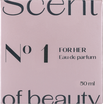 Jasnoróżowe matowe pudełko Scent of beauty N°1 For Her 50 ml woda perfumowana dla kobiet, widok z przodu.