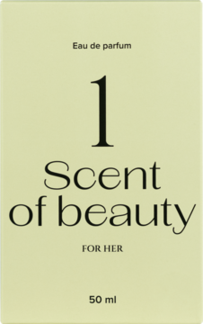 Widok z przodu jasnożółtego pudełka wody perfumowanej Scent of beauty N°1 dla kobiet, 50 ml.