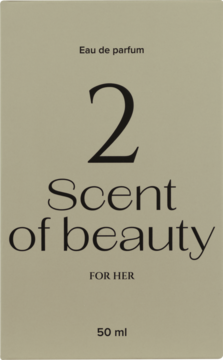 Beżowe pudełko perfum Scent of beauty N°2 dla kobiet 50 ml, z czarnym napisem i cyfrą 2, widok z przodu.