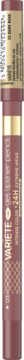 Żelowa kredka do ust Eveline Variété 03 Dark Rose, matowy odcień, widok z boku, brązowo-złota.