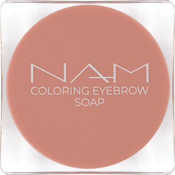 NAM Coloring Eyebrow Soap nr 2, jasnoróżowe mydło do brwi w kwadratowym opakowaniu, widok z góry.