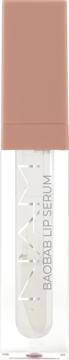 M.A.K.Y Baobab Lip Serum w prostokątnej, przezroczystej butelce z beżową zakrętką, widok z przodu.