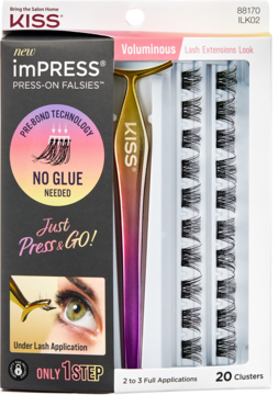 KISS imPress ,sztuczne rzęsy, kępki, samoprzylepne, ILK02, zestaw,przód