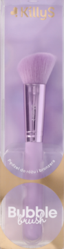 KillyS Bubble Brush, fioletowy pędzel do różu z ukośnie ściętym włosiem, w plastikowym blistrze.