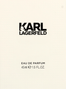 Kremowe opakowanie Karl Lagerfeld Eau de Parfum 45ml, z minimalistycznym czarnym logo i opisem, widok z przodu.