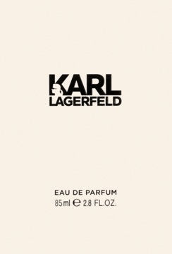 Karl Lagerfeld woda perfumowana 85ml, minimalistyczne beżowe opakowanie z czarnym logo, widok z przodu.