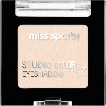 Miss Sporty Studio Color Cień do powiek w odcieniu kremowego beżu, w otwartym czarnym kompakcie, widok z góry.