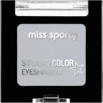 Miss Sporty Studio Color Cień do powiek, srebrny, w czarnym zamkniętym opakowaniu z logo i gwiazdą.