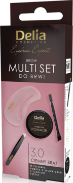Delia Eyebrow Expert Brow Multi Set do brwi 3.0 Ciemny Brąz: pomada, aplikator, pęseta, szablon.