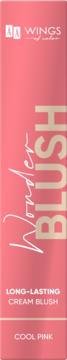 Róż w kremie Wings of Color Wonder Blush w pionowym, różowym opakowaniu, z napisem "Cool Pink" na dole.