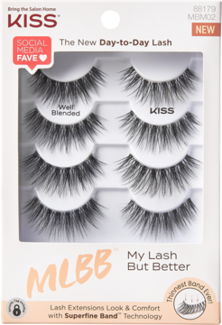 KISS MLBB My Lash But Better rzęsy sztuczne Well Blended, 4 pary w białym opakowaniu, widok z przodu.