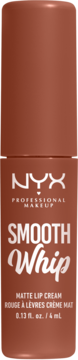 Brązowy NYX Smooth Whip Matte Lip Cream w butelce, widok z przodu, białe napisy, 0.13 fl. oz.