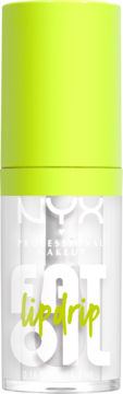 NYX Professional Makeup Fat Oil Lip Drip: olejek do ust w przezroczystej butelce z neonowym zielonym wieczkiem, widok z przodu.