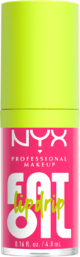 NYX Fat Oil Lip Drip, olejek do ust w jaskrawo różowej butelce z limonkową nakrętką, widok z przodu, błyszczące wykończenie.