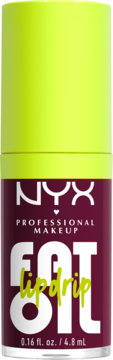 NYX Fat Oil Lip Drip, olejek do ust w bordowej butelce z limonkową nakrętką, widok z przodu.