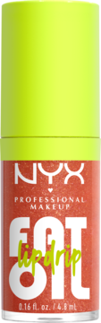 NYX Fat Oil Lip Drip, czerwony olejek do ust w butelce z neonową zakrętką, widok z przodu.