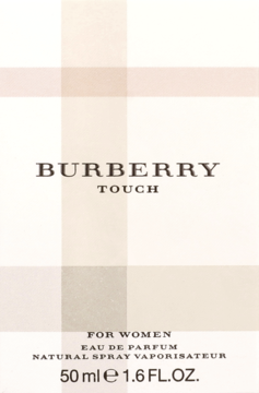 Burberry Touch For Women Eau De Parfum w jasnobeżowym pudełku z kratką, widok z przodu, pojemność 50ml.