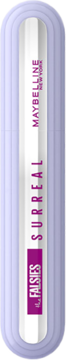 Fioletowy tusz Maybelline The Falsies Surreal, pionowy widok na zamkniętą tubkę z srebrną etykietą.