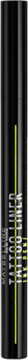 Maybelline Tattoo Liner Ink Pen, czarna, cylindryczna obudowa z zielonym wskaźnikiem i miarką, widok pionowy.