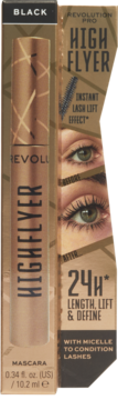 Mascara Revolution Pro High Flyer Black, brązowa tubka i pudełko, widok z przodu. Tusz wydłużający i liftingujący rzęsy.