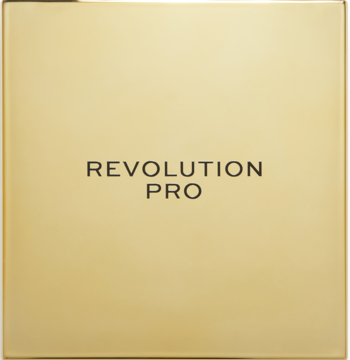 Złota kwadratowa paleta Revolution Pro True Love Medium-Deep do oczu i twarzy, z napisem Revolution Pro na wieczku, widok z góry.