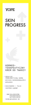 Biały kartonik Yope Skin Progress Korneo-Terapeutyczny Krem do Twarzy, widok z przodu, szare symbole.