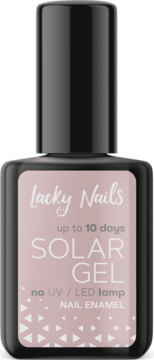 Różowy lakier do paznokci Lacky Nails Solar Gel bez lampy UV, w prostokątnej butelce, widok z przodu.