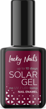 Lacky Nails Solar Gel lakier do paznokci, czarna butelka z burgundową etykietą, nie wymaga lampy UV.